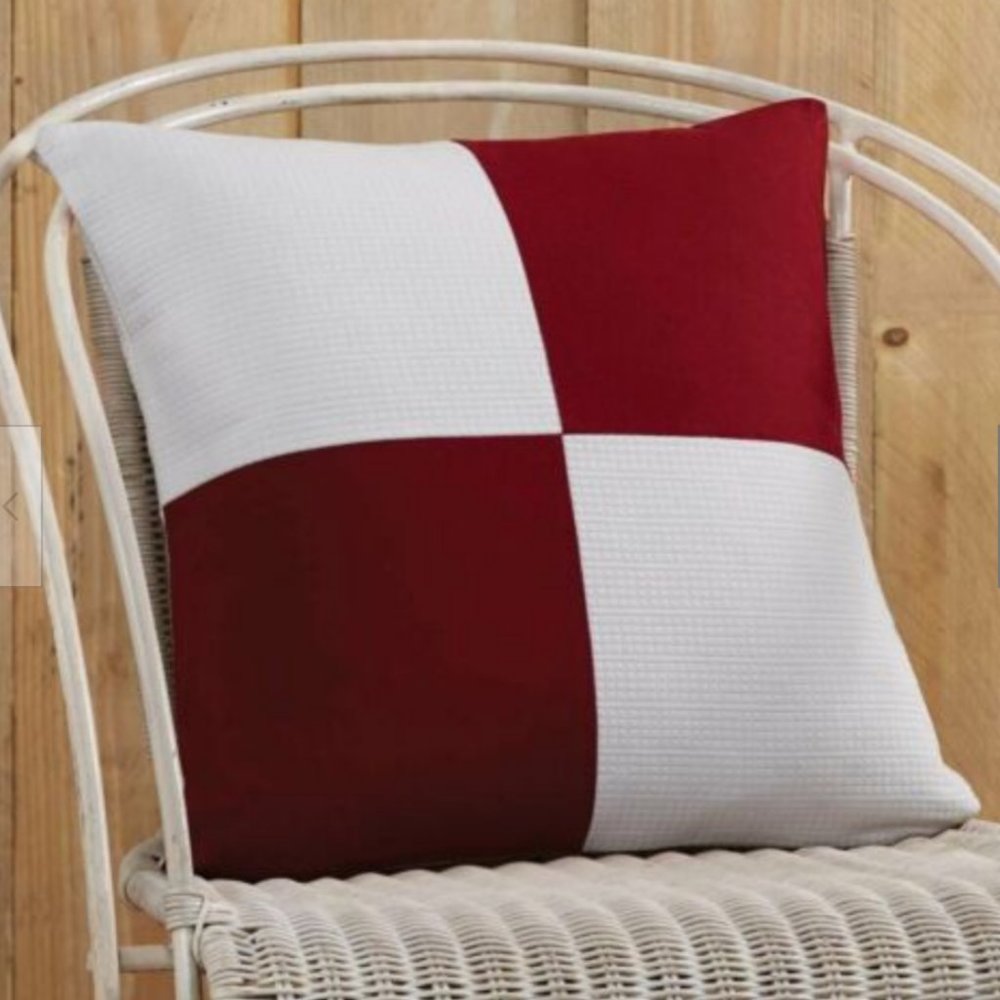 Pillow Cover Red & White Patchwork Textured Soft Farmhouse Country VHC Brands